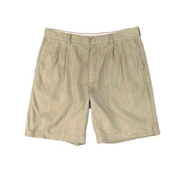 Tommy Bahama Shorts Mens 34 Straw Silk Blend Pleated Front Casual Chino - Picture 1 of 9